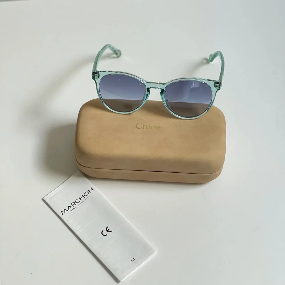 New Chloe Authentic 48mm Round Blue Sunglasses With Case - Reemoly